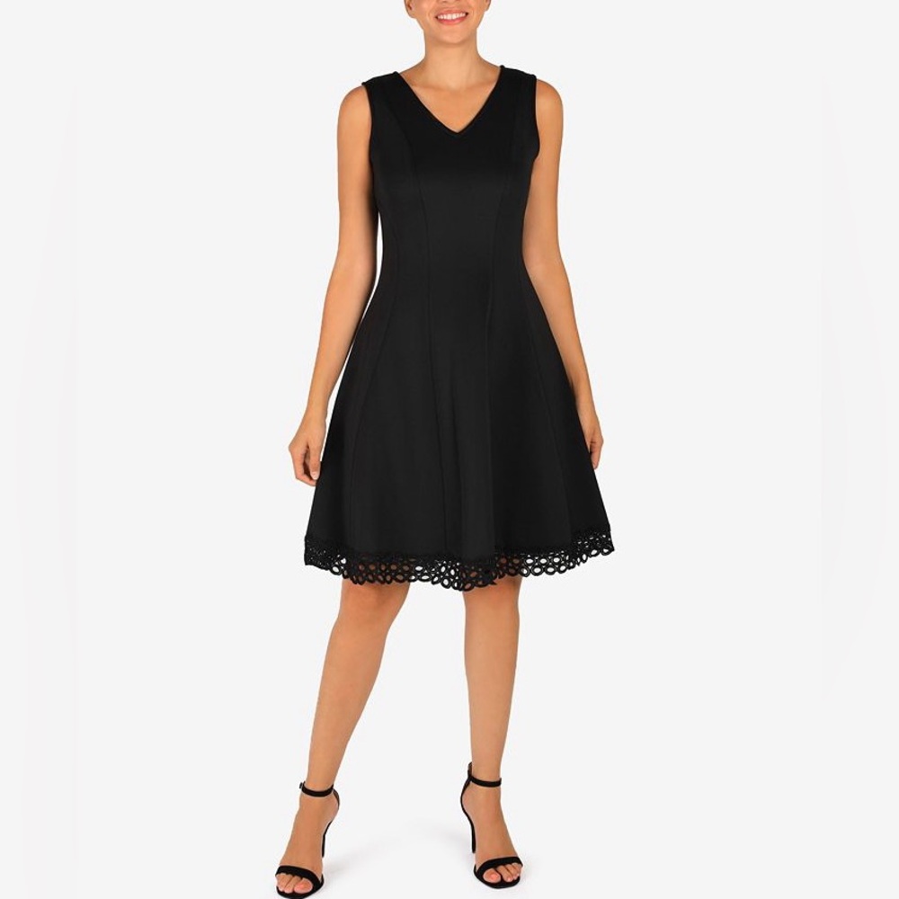 Donna Ricco Fit and Flare Scuba Little Black Dress